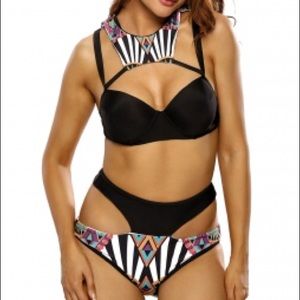 Contrast High Neck Bikini and Swim Bottom